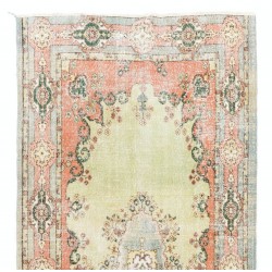 Home Decor Vintage Carpet, Fine Hand-Knotted Turkish Wool Rug. 4.9 x 10.3 Ft (147 x 312 cm)
