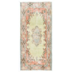 Home Decor Vintage Carpet, Fine Hand-Knotted Turkish Wool Rug. 4.9 x 10.3 Ft (147 x 312 cm)