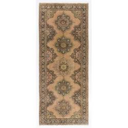 Mid-Century Handmade Turkish Oushak Runner Rug, Authentic Wool Corridor Carpet. 5 x 12.2 Ft (150 x 370 cm)