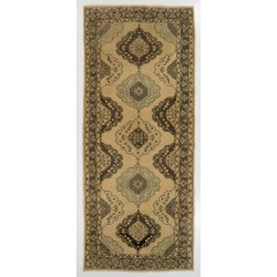 Mid-Century Handmade Turkish Oushak Runner Rug, Authentic Wool Corridor Carpet. 5 x 11.7 Ft (152 x 356 cm)