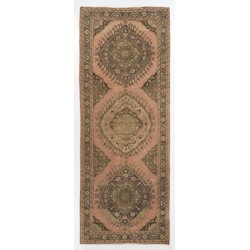Mid-Century Handmade Turkish Oushak Runner Rug, Authentic Wool Corridor Carpet. 5 x 12.8 Ft (152 x 390 cm)