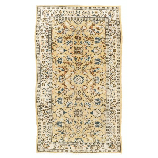 Home Decor Vintage Carpet, Hand-Knotted Turkish Oushak Wool Rug. 5 x 8.7 Ft (153 x 263 cm)