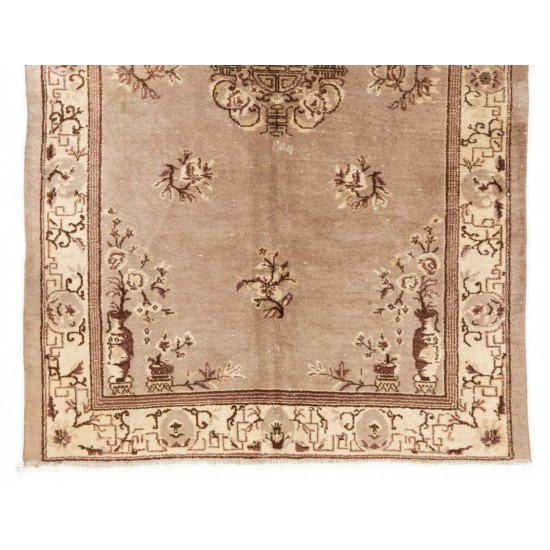 Handmade Art Deco Chinese Design Rug, Mid-Century Turkish Carpet. 5.2 x 8 Ft (158 x 242 cm)