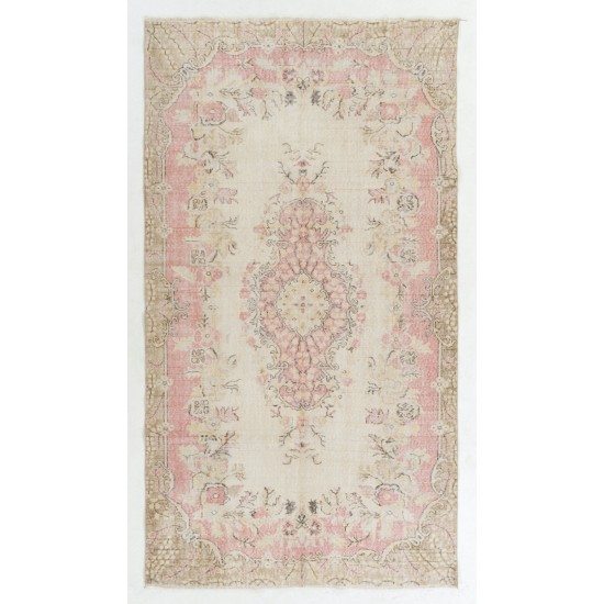 Vintage Hand-Knotted Anatolian Rug with Floral Medallion Design, Living Room Carpet. 5.9 x 10.3 Ft (177 x 312 cm)