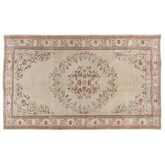 Handmade 1960s Turkish Oushak Area Rug, Wool and Cotton Carpet. 6 x 9.5 Ft (183 x 287 cm)