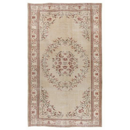 Handmade 1960s Turkish Oushak Area Rug, Wool and Cotton Carpet. 6 x 9.5 Ft (183 x 287 cm)