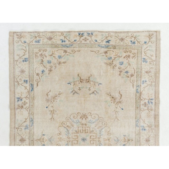 Handmade Art Deco Chinese Design Rug, Mid-Century Turkish Carpet. 6 x 9 Ft (184 x 272 cm)