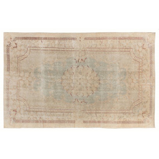 1960s Handmade Turkish Oushak Area Rug, Wool and Cotton Carpet. 6 x 9.6 Ft (185 x 292 cm)
