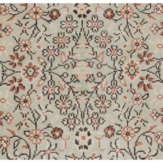 Vintage Hand-Knotted Floral Anatolian Rug, Turkish Antique Washed Mid-Century Carpet. 6.2 x 8.8 Ft (186 x 268 cm)