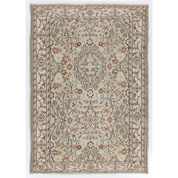 Vintage Hand-Knotted Floral Anatolian Rug, Turkish Antique Washed Mid-Century Carpet. 6.2 x 8.8 Ft (186 x 268 cm)