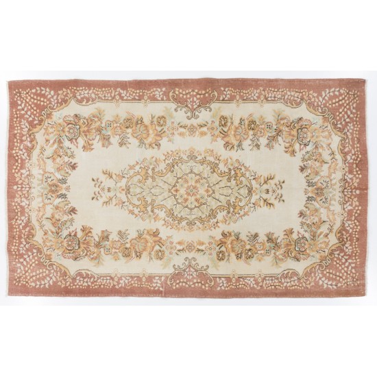 Mid-Century Handmade Turkish Floral Medallion Design Rug. 6.3 x 10.2 Ft (190 x 308 cm)