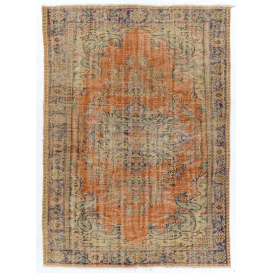 Hand-Knotted Vintage Central Anatolian Rug Made of Wool. 6.4 x 9 Ft (195 x 273 cm)