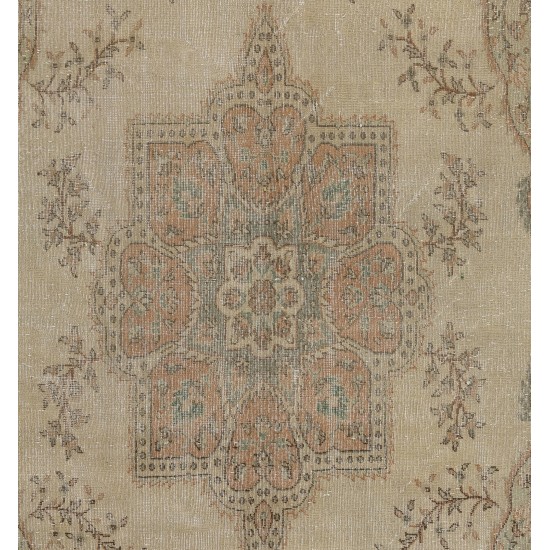 Vintage Hand-Knotted Central Anatolian Rug, Turkish Antique Washed Mid-Century Carpet. 6.4 x 11.5 Ft (195 x 350 cm)