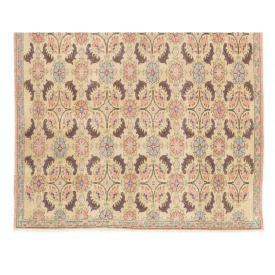Handmade Vintage Area Rug, Floral Patterned Anatolian Carpet. 6.5 x 10 Ft (196 x 306 cm)