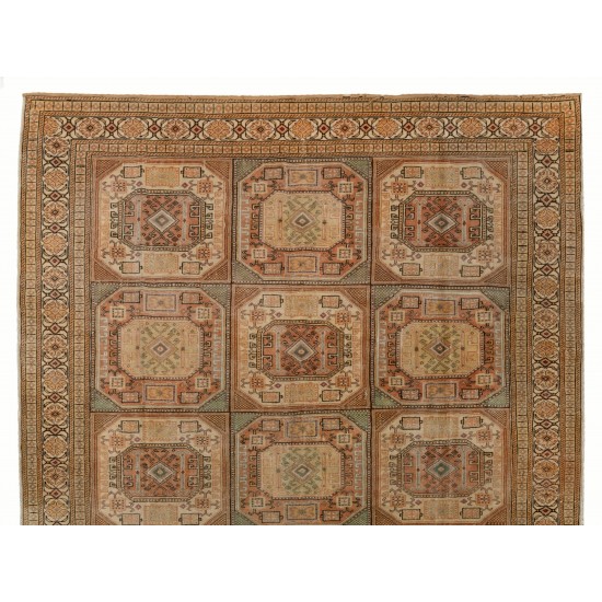 Vintage Handmade Turkish Kayseri Area Rug, Geometric and Tribal Patterns Carpet. 6.5 x 9.4 Ft (198 x 285 cm)