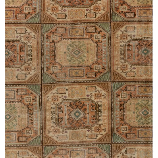 Vintage Handmade Turkish Kayseri Area Rug, Geometric and Tribal Patterns Carpet. 6.5 x 9.4 Ft (198 x 285 cm)