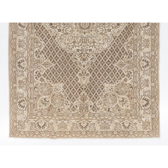 Vintage Hand-Knotted Central Anatolian Rug, Turkish Antique Washed Mid-Century Carpet. 6.9 x 10.4 Ft (208 x 316 cm)
