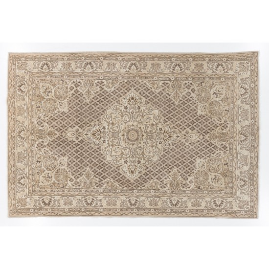 Vintage Hand-Knotted Central Anatolian Rug, Turkish Antique Washed Mid-Century Carpet. 6.9 x 10.4 Ft (208 x 316 cm)