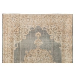 Large Vintage Handmade Turkish Oushak Wool Rug with Medallion Design. 6.9 x 8.9 Ft (210 x 270 cm)