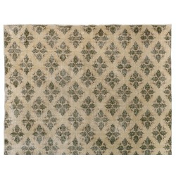 Unique Vintage Handmade Anatolian Area Rug, Wool and Cotton Carpet with Leaves Design. 7 x 9.9 Ft (213 x 300 cm)