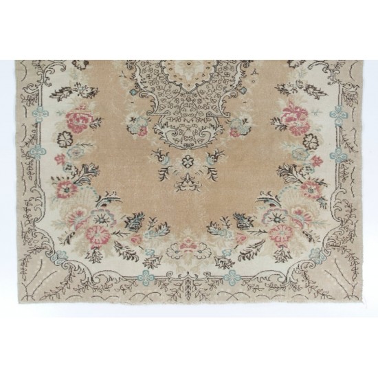 Hand-Knotted Floral Patterned Vintage Central Anatolian Rug Made of Wool. 7.2 x 10 Ft (217 x 304 cm)