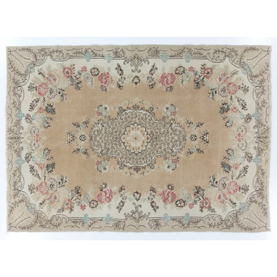 Hand-Knotted Floral Patterned Vintage Central Anatolian Rug Made of Wool. 7.2 x 10 Ft (217 x 304 cm)