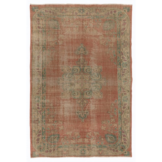 Unique Vintage Handmade Anatolian Area Rug, Wool and Cotton Carpet. 7.3 x 10 Ft (220 x 305 cm)