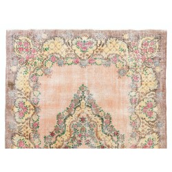 Distressed Vintage Anatolian Oushak Area Rug, Floral Ghiordes Handmade Carpet. 7.4 x 10.9 Ft (224 x 330 cm)