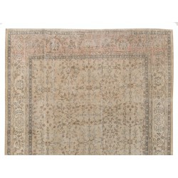 Large Handmade Anatolian Wool Area Rug, Vintage Sun Faded Carpet. 7.4 x 10.5 Ft (225 x 317 cm)