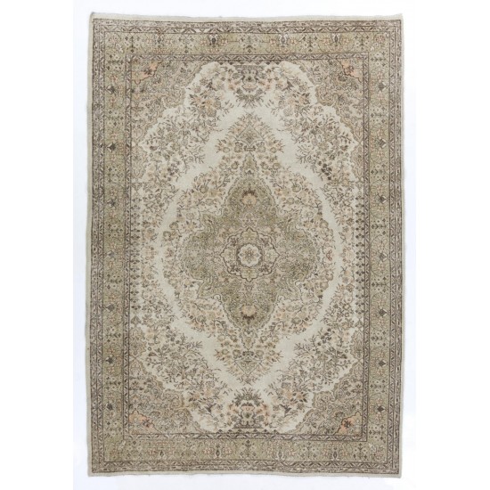 Fine Vintage Turkish Oushak Area Rug, Handmade carpet made in Turkey. 7.4 x 10.6 Ft (225 x 322 cm)