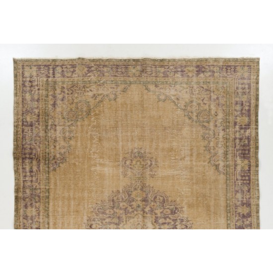 Vintage Anatolian Oushak Area Rug, Handmade carpet made in Turkey. 7.6 x 10.5 Ft (230 x 317 cm)