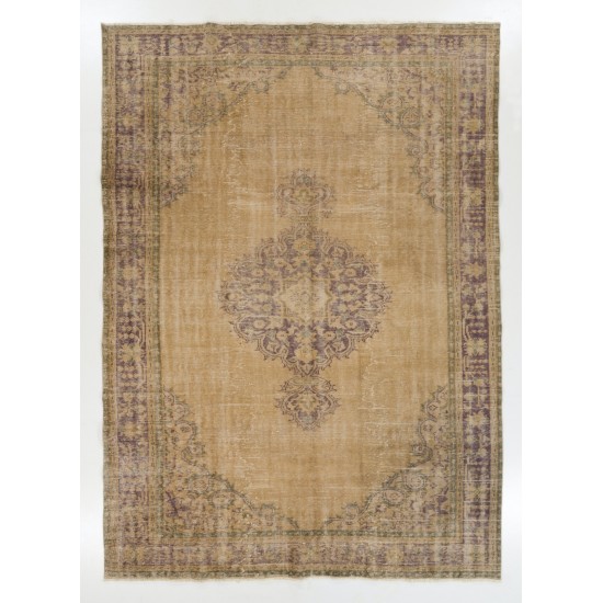 Vintage Anatolian Oushak Area Rug, Handmade carpet made in Turkey. 7.6 x 10.5 Ft (230 x 317 cm)