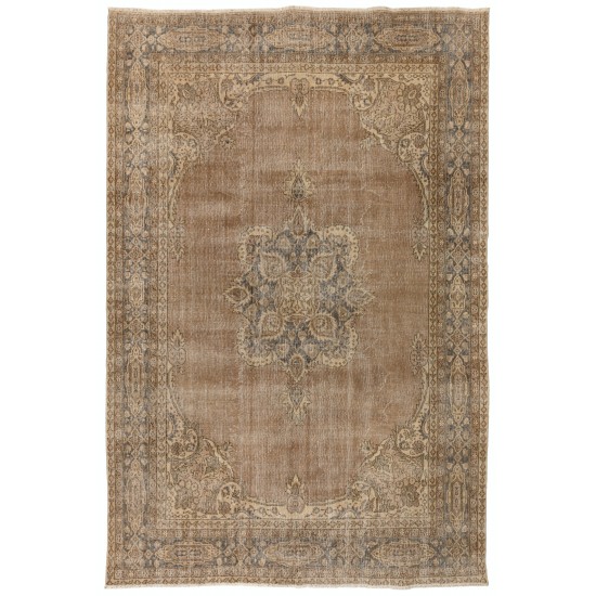 Unique Vintage Handmade Anatolian Area Rug, Wool and Cotton Carpet. 7.6 x 10.5 Ft (230 x 320 cm)