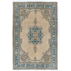 Vintage Anatolian Oushak Area Rug in Beige & Blue Color, Handmade carpet made in Turkey. 7.7 x 11.3 Ft (232 x 344 cm)