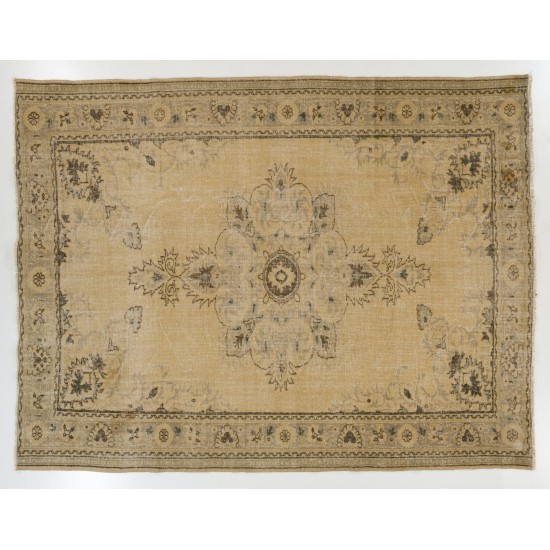 Handmade Vintage Anatolian Oushak Area Rug. Beige, Brown, Gray and Green Color Carpet. 7.7 x 9.8 Ft (233 x 297 cm)