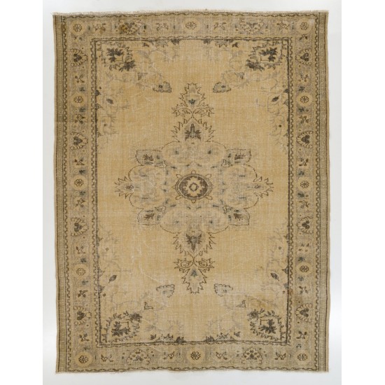 Handmade Vintage Anatolian Oushak Area Rug. Beige, Brown, Gray and Green Color Carpet. 7.7 x 9.8 Ft (233 x 297 cm)
