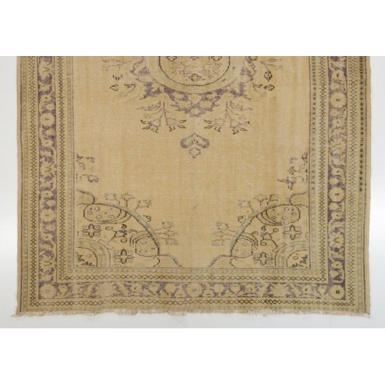 Hand-Knotted Vintage Anatolian Oushak Area Rug. Beige, Faded Violet Blue & Mint Green Color Carpet. 7.8 x 11.4 Ft (235 x 347 cm)