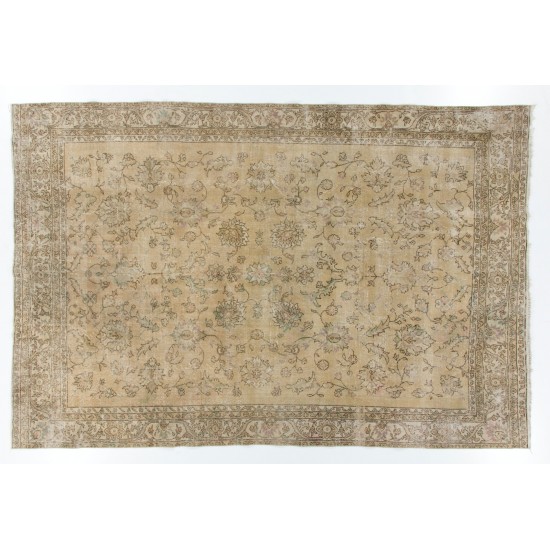Vintage Hand-Knotted Central Anatolian Rug, Turkish Antique Washed Mid-Century Carpet. 7.9 x 11.7 Ft (240 x 354 cm)