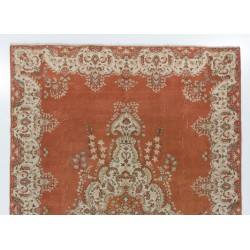 Hand-Knotted Vintage Anatolian Area Rug with Medallion Design in Rust, Terracotta, Off White Colors. 8.3 x 12.3 Ft (250 x 372 cm)