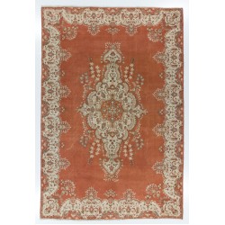 Hand-Knotted Vintage Anatolian Area Rug with Medallion Design in Rust, Terracotta, Off White Colors. 8.3 x 12.3 Ft (250 x 372 cm)