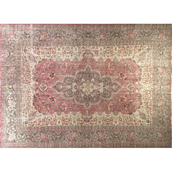 Fine Hand-Knotted Vintage Turkish Oushak Wool Area Rug. 8.6 x 11.5 Ft (262 x 350 cm)