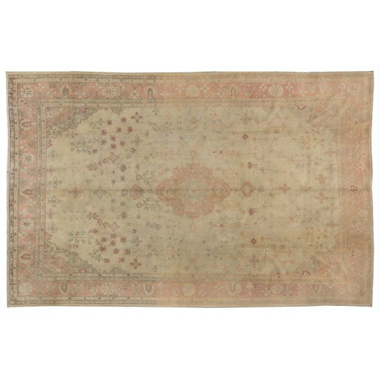 Antique Turkish Oushak Wool Rug, Circa 1900. 9.6 x 13.2 Ft (290 x 402 cm)