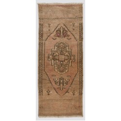 Hand-Knotted Vintage Turkish Oushak Rug Made of Wool. 1.6 x 3.7 Ft (46 x 110 cm)