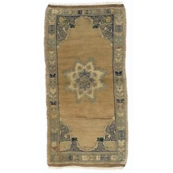 Small Turkish Oushak Rug, Vintage Handmade Doormat (Seat or Cushion Cover). 1.7 x 3.3 Ft (50 x 100 cm)