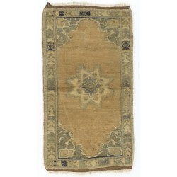 Small Turkish Oushak Rug, Vintage Handmade Doormat (Seat or Cushion Cover). 1.7 x 3 Ft (50 x 90 cm)
