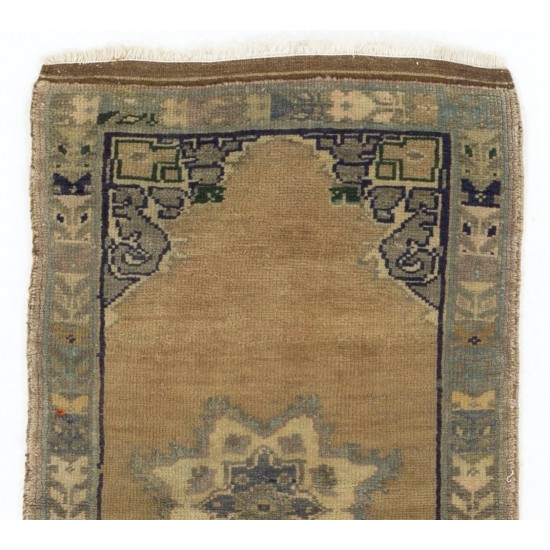 Small Turkish Oushak Rug, Vintage Handmade Doormat (Seat or Cushion Cover). 1.7 x 3 Ft (50 x 90 cm)