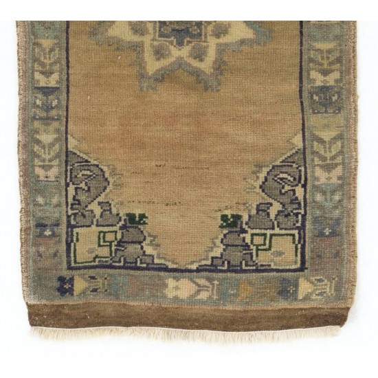 Small Turkish Oushak Rug, Vintage Handmade Doormat (Seat or Cushion Cover). 1.7 x 3 Ft (50 x 90 cm)