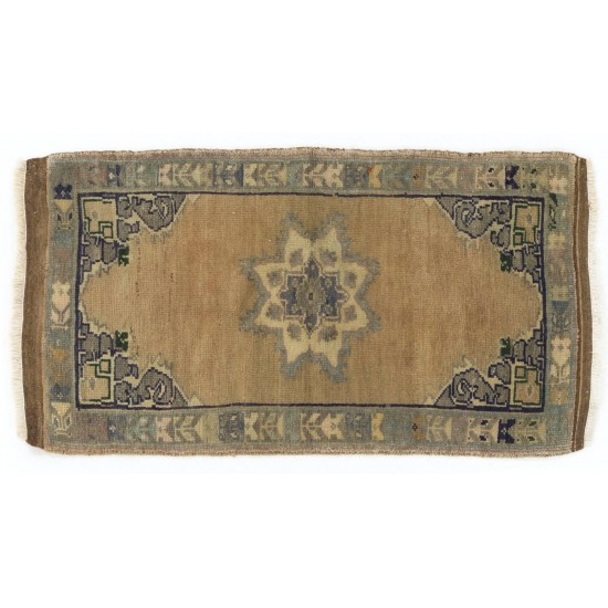 Small Turkish Oushak Rug, Vintage Handmade Doormat (Seat or Cushion Cover). 1.7 x 3 Ft (50 x 90 cm)