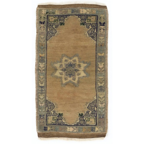 Small Turkish Oushak Rug, Vintage Handmade Doormat (Seat or Cushion Cover). 1.7 x 3 Ft (50 x 90 cm)