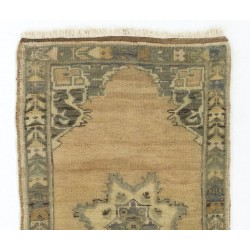 Small Turkish Oushak Rug, Vintage Handmade Doormat (Seat or Cushion Cover). 1.7 x 3.2 Ft (50 x 96 cm)